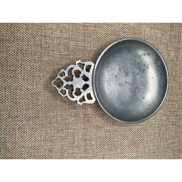 Vintage Stede Pewter Porringer Bowl Colonial Candle Plate Steel Horse Marked - Picture 4 of 5